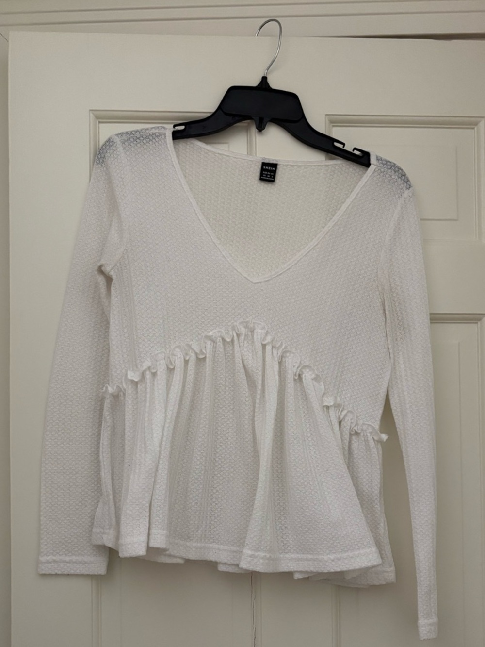 SHEIN White V-Neck Ruffled Peplum Tunic Top